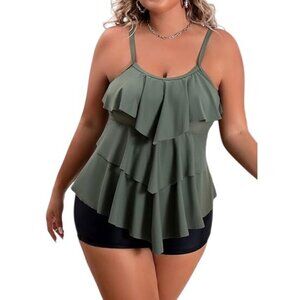B2prity Two-Piece Swim Set Ruffle Swim Top High-Waisted Boyshorts Plus Size 2XL